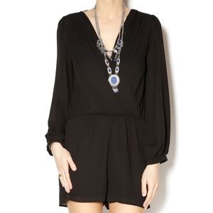 Karlie Black Romper Long Sleeve Vneck